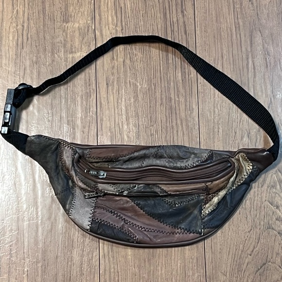 Handbags - Patchwork Brown Faux Vegan Leather Adjustable Belt Bag Fanny Pack